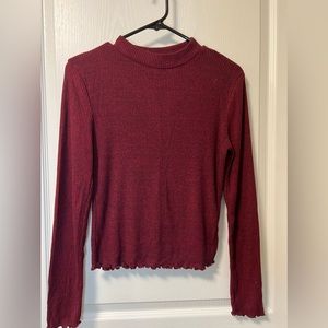 Ambiance Clothing Ribbed Mock Neck Lettuce Edge Detail Sweater Long Sleeve Shirt